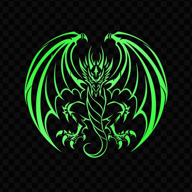 PSD dessin abstrait vert d'un dragon sur un fond noir