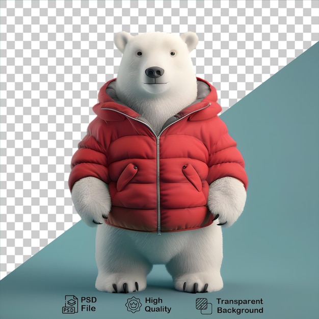 PSD dessin animé 3d ours polaire blanc portant une veste isolé sur un fond transparent inclure un fichier png