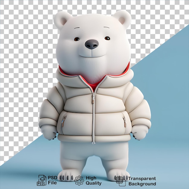 PSD dessin animé 3d ours polaire blanc portant une veste isolé sur un fond transparent inclure un fichier png