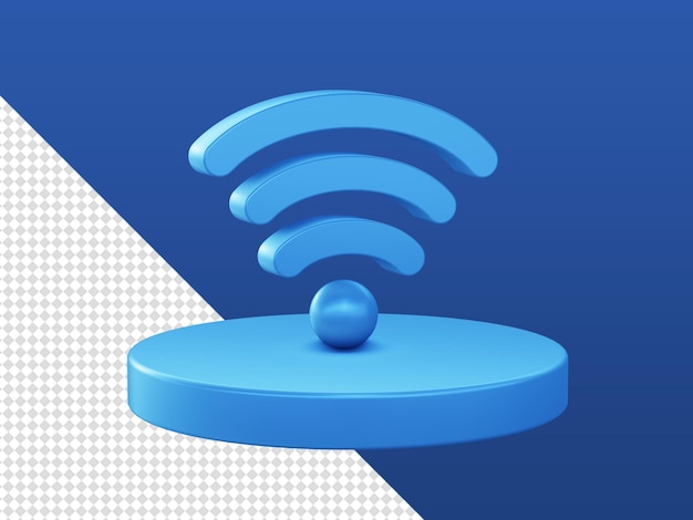 Le dessin animé 3d rend les icônes de points d'accès au signal wifi brillant avec podium pour les conceptions d'applications mobiles Web UI UX