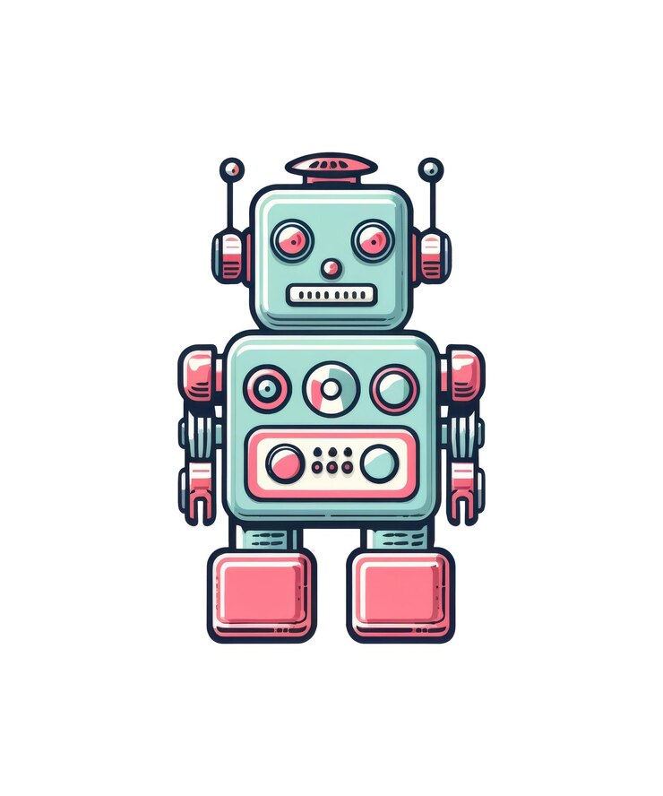PSD un dessin animé d'un autocollant robot rétro