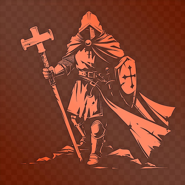 PSD un dessin animé d'un chevalier avec une épée et un bouclier