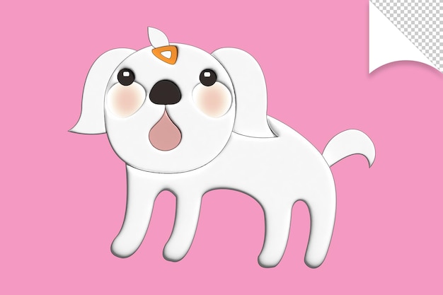 PSD un dessin animé d'un chien blanc avec une queue de licorne sur fond rose.