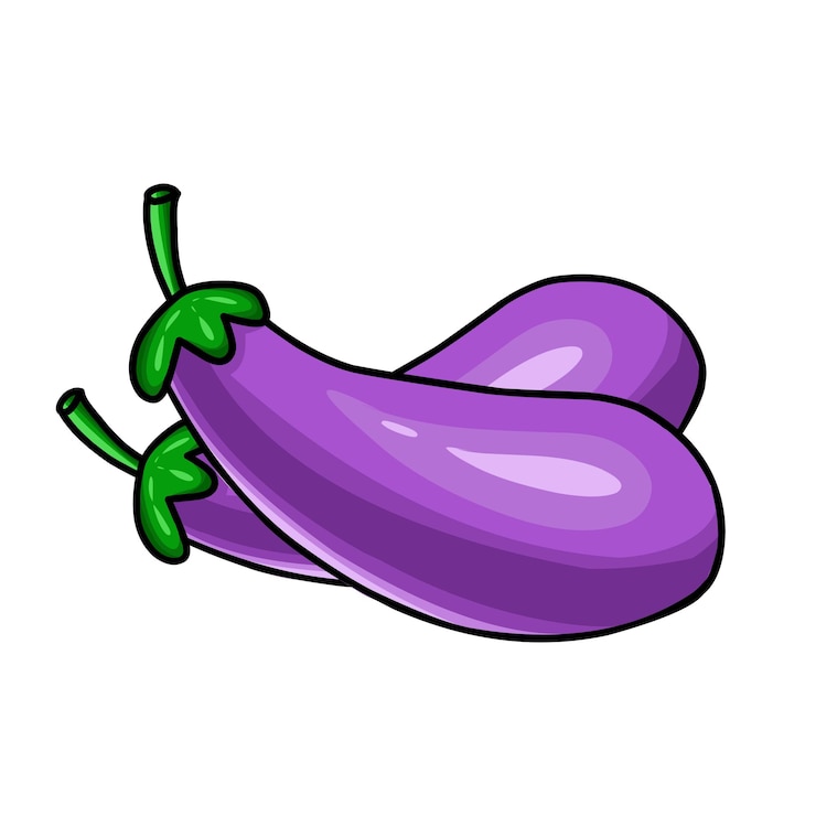 PSD un dessin animé de deux aubergines aux pointes vertes.