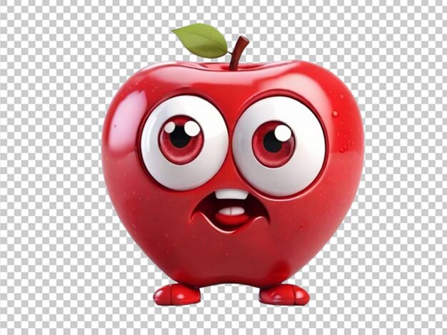 PSD dessin animé drôle de pomme rouge 3d avec visage souriant