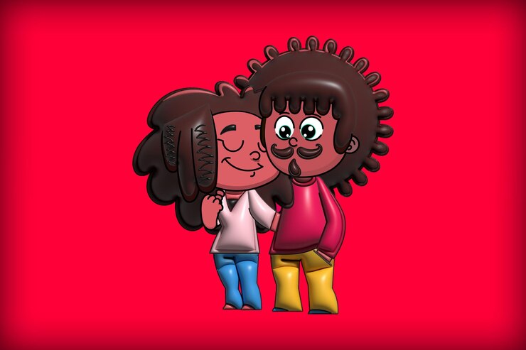 PSD dessin animé et éléments objets avec caractère moderne 3d render psd