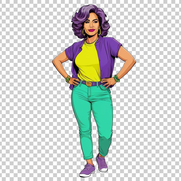 PSD un dessin animé d'une femme portant une veste violette