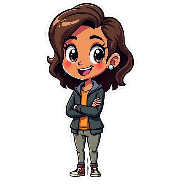 PSD un dessin animé d'une fille avec un crayon à la main