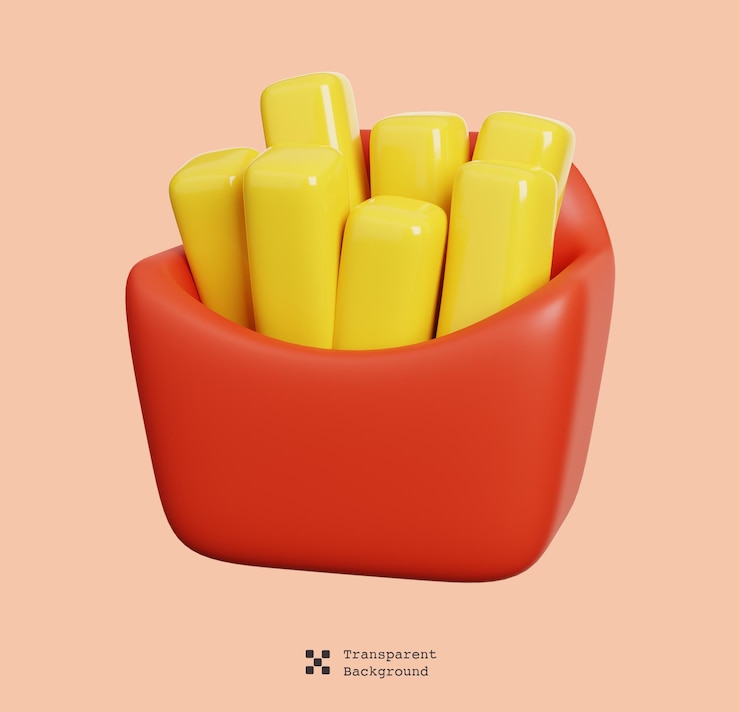PSD un dessin animé frites avec boîte rouge icône minimale de restauration rapide mignonne isolée illustration 3d