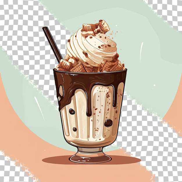 PSD un dessin animé d'une glace au chocolat avec une paille dedans.