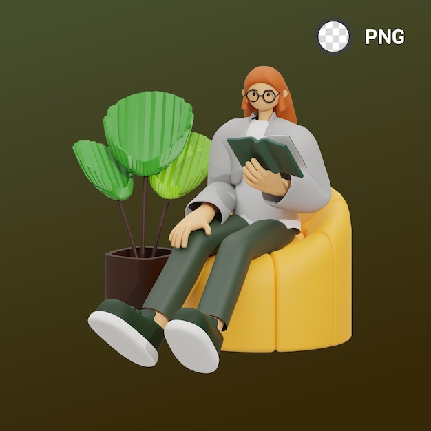 Un Dessin Animé D'un Homme Avec Des Lunettes Et Un Livre Lisant Png.