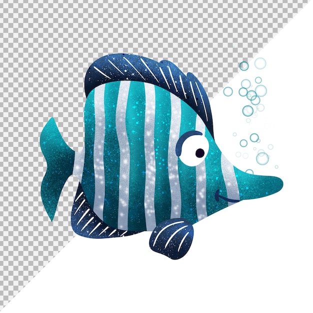 PSD dessin animé mignon poisson isolé sur fond blanc l'illustration convient à la sublimation sur des t-shirts tasses oreillers cartes postales