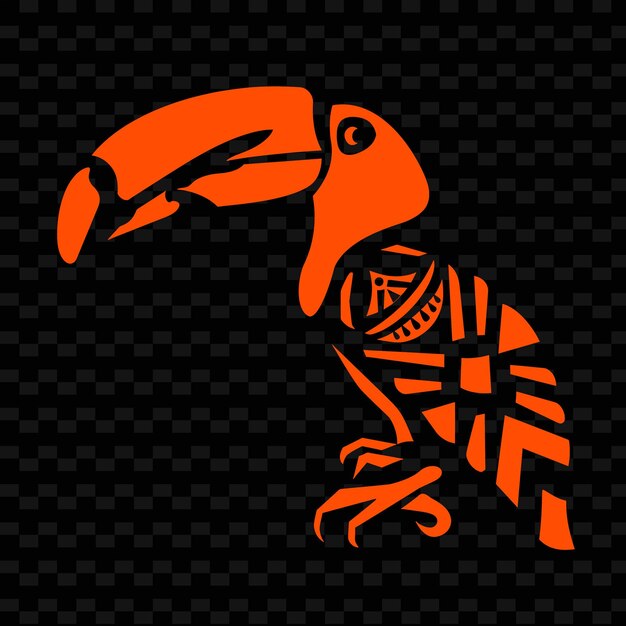 PSD un dessin animé noir et orange d'un toucan avec un bec rouge