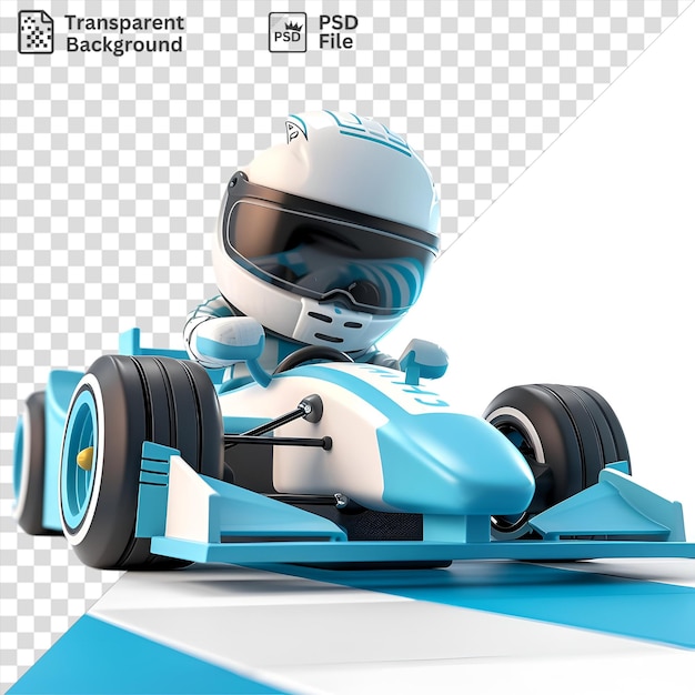 PSD dessin animé de pilote de voiture de course premium 3d accélérant sur une piste de course