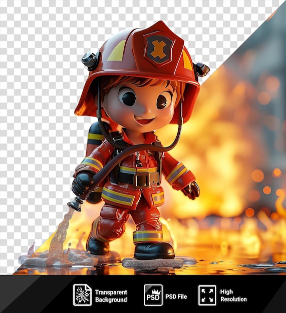 PSD dessin animé de pompier 3d isolé luttant contre un incendie enragé png clipart png