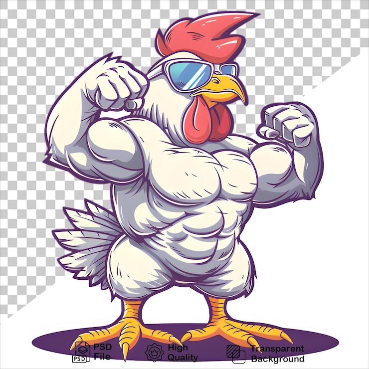 un dessin animé d'un poulet avec des lunettes et un bec rouge