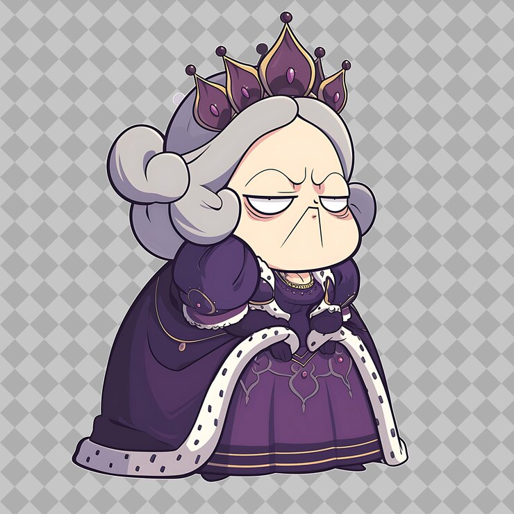 PSD un dessin animé d'une reine avec une couronne et un crâne