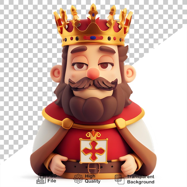 PSD un dessin animé d'un roi avec une couronne sur un fond transparent