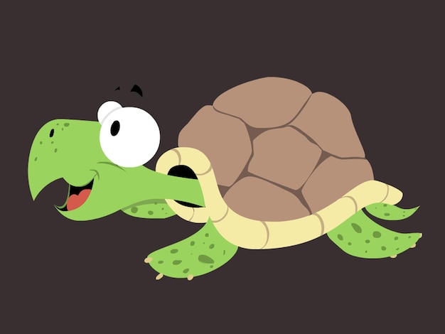 Un dessin animé d'une tortue avec un grand œil et un grand sourire sur son visage.