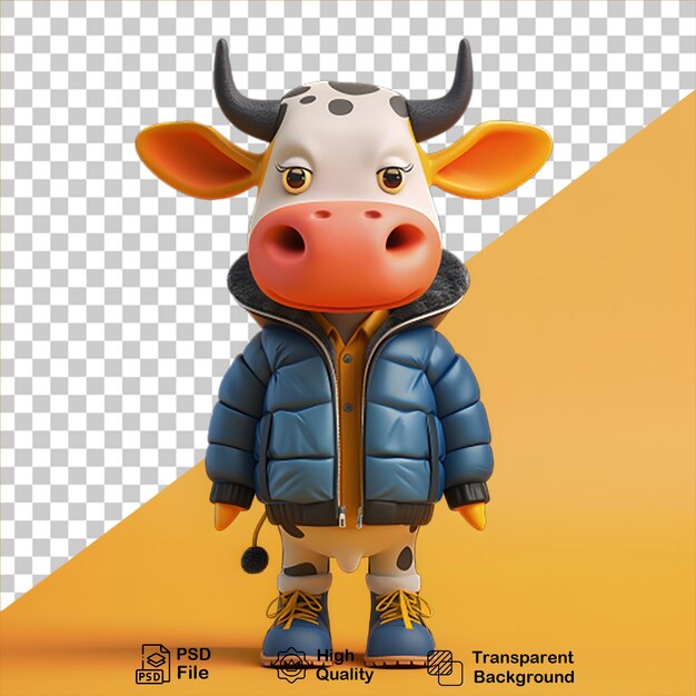 PSD dessin animé d'une vache portant une veste isolée sur un fond transparent incluant un fichier png