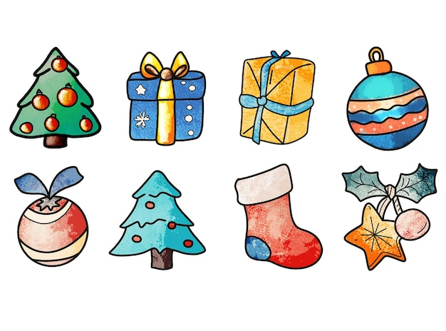 un dessin d'un arbre de Noël avec un chapeau bleu et un chapeaux de Père Noël