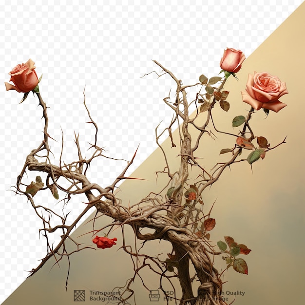 PSD un dessin d'un arbre avec des roses dessus