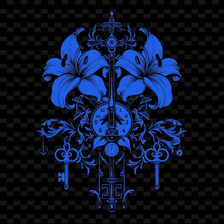 PSD un dessin bleu et or d'une harpe