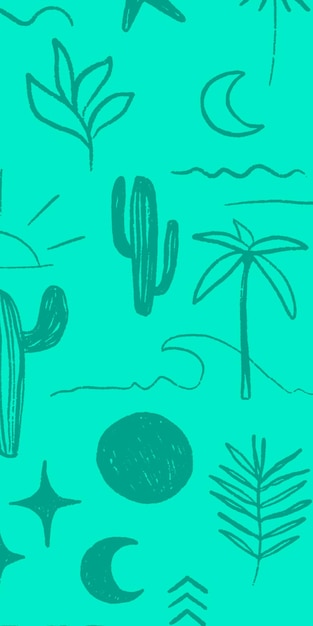 un dessin bleu et vert de cactus et de cactuses