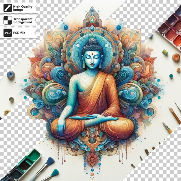 PSD un dessin d'un bouddha avec une image d'un bouddha dessus