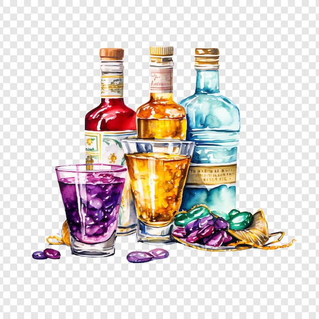 PSD un dessin d'une bouteille d'alcool et d'un verre d'alcol