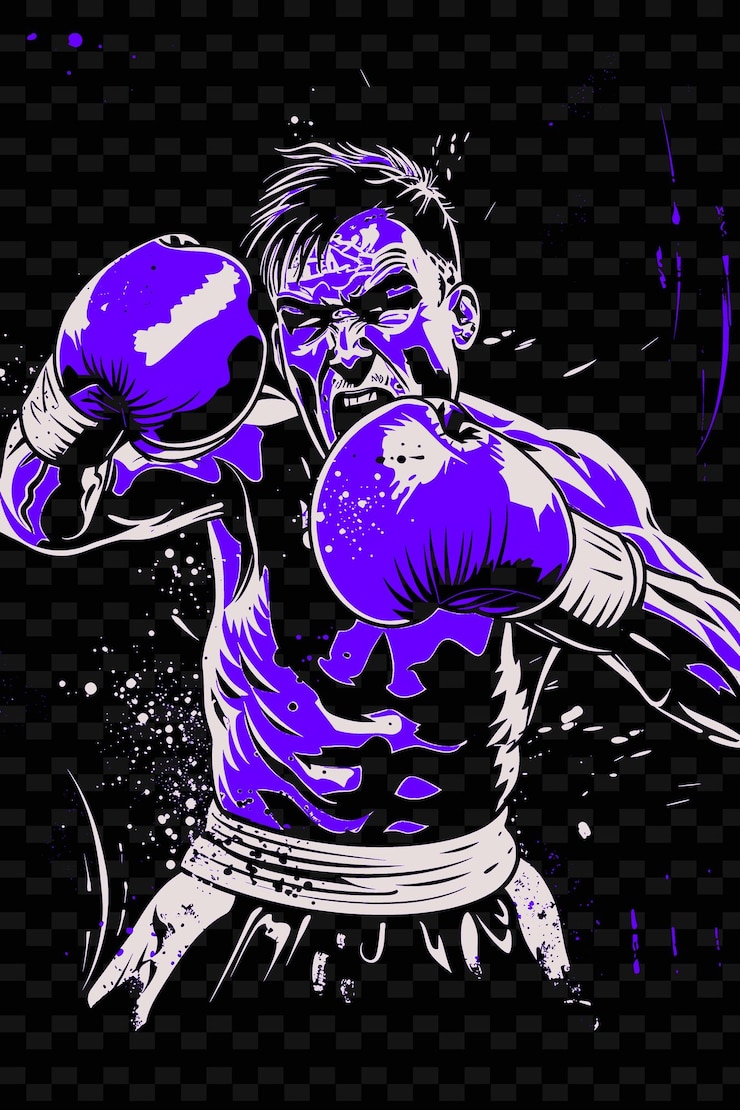 PSD un dessin d'un boxeur avec un fond bleu et un fond noir avec une ligne blanche