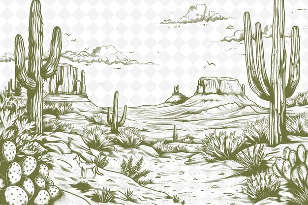 PSD un dessin de cactus dans le désert