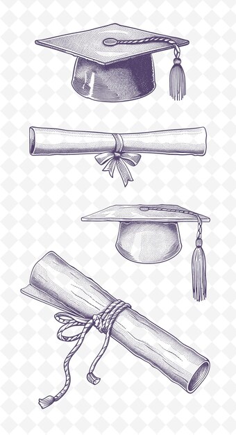 PSD un dessin d'une casquette de graduation et d'un ruban