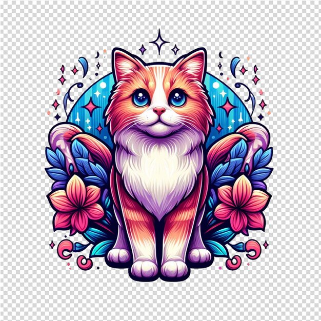 PSD un dessin d'un chat avec une fleur en arrière-plan