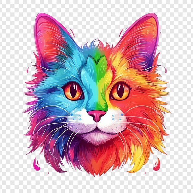 PSD un dessin d'un chat avec un visage coloré et les mots chat