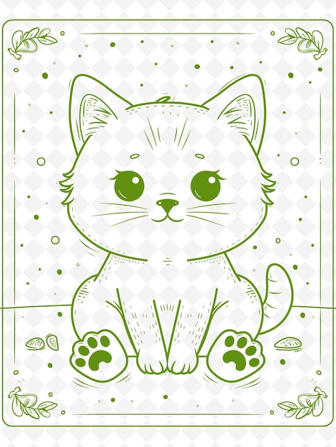 PSD un dessin d'un chat avec des yeux verts et un fond vert avec un point vert