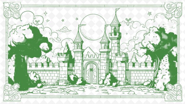 PSD un dessin d'un château avec un fond vert