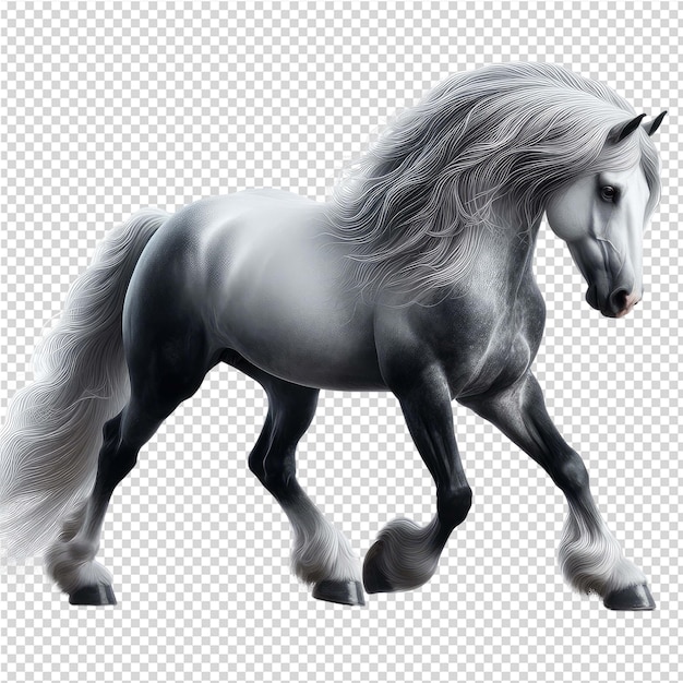 PSD un dessin d'un cheval avec une crinière et une queue grises