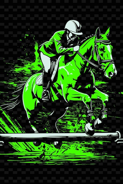 PSD un dessin d'un cheval avec un fond vert avec un homme dessus