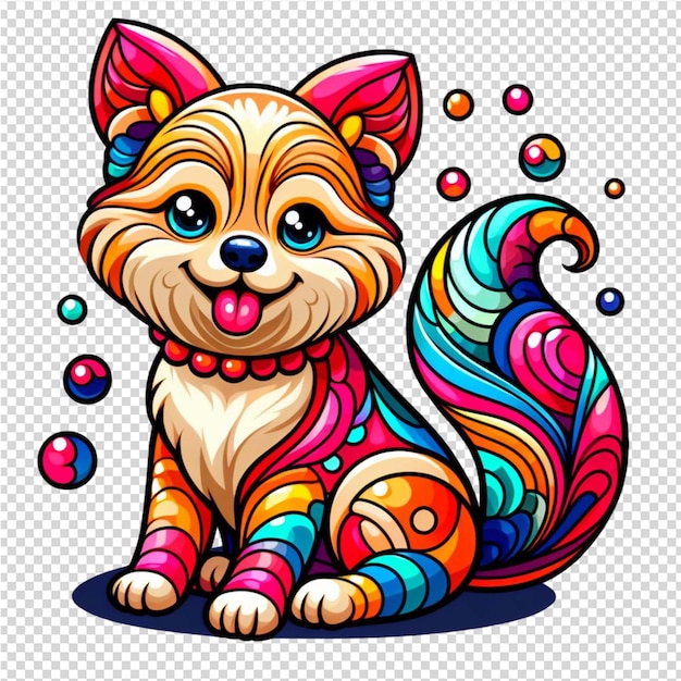 PSD un dessin d'un chien avec une balle de couleur arc-en-ciel et le mot citation lol citation dessus