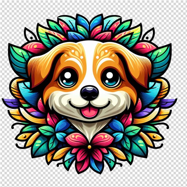 PSD un dessin d'un chien avec une fleur sur sa tête