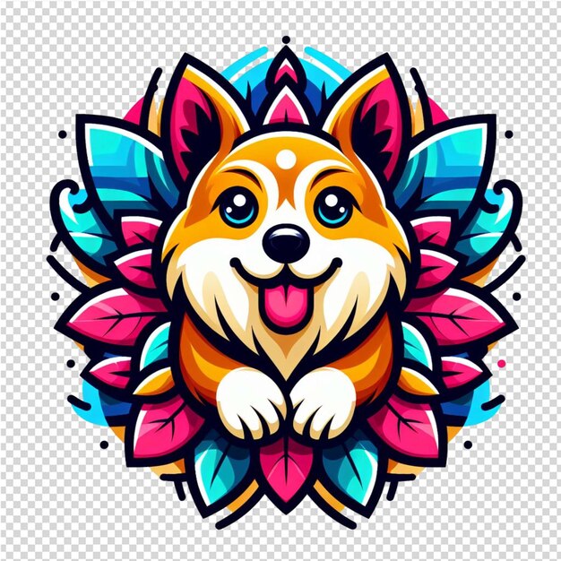 PSD un dessin d'un chien avec une fleur sur le visage