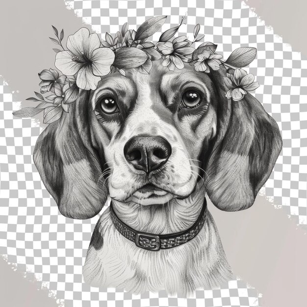 PSD un dessin d'un chien avec des fleurs dedans