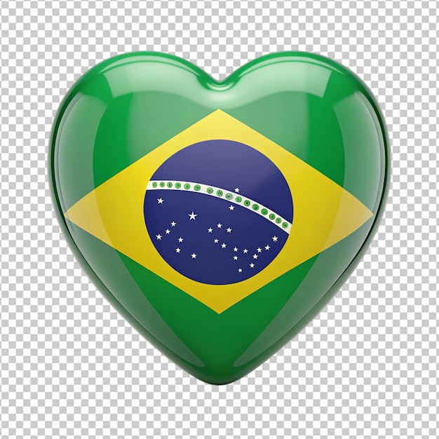 Dessin de cœur 3D avec drapeau du Brésil png