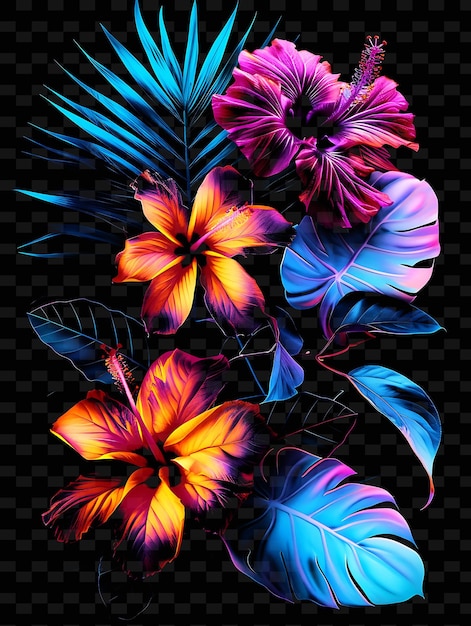 PSD un dessin coloré avec des fleurs et des feuilles