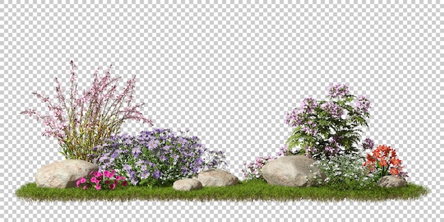 Dessin de composition de jardinage floral arrière-plan découpé du paysage illustration 3D