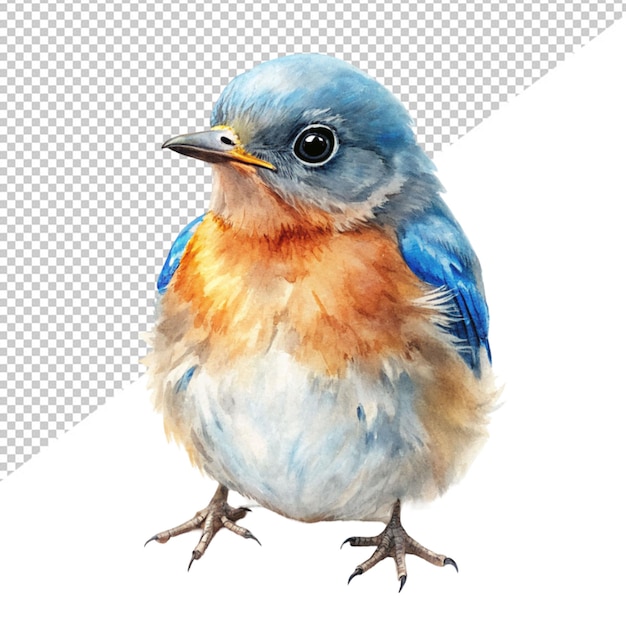 PSD dessin en couleur d'eau d'un oiseau adorable sur un fond transparent