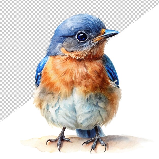 PSD dessin en couleur d'eau d'un oiseau adorable sur un fond transparent