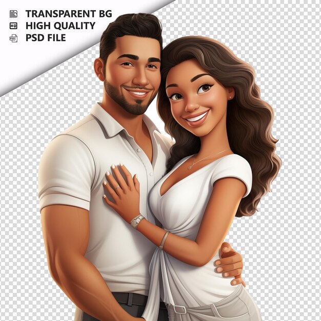 PSD le dessin de couple latin en 3d de style dessin animé sur fond blanc est