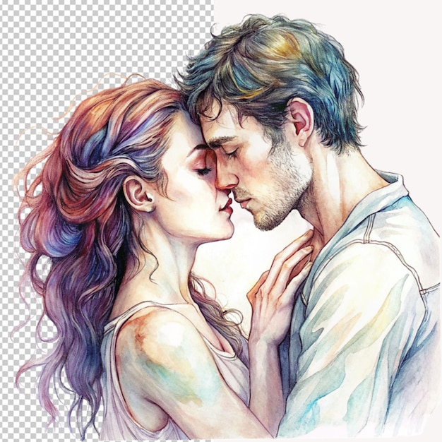 PSD un dessin d'un couple s'embrassant et le mot amour en bas à gauche